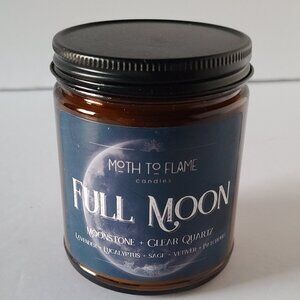 FULL MOON RITUAL CANDLE- MOTH TO FLAME -MOONSTONE  CLEAR QUARTZ| CRYSTAL-INFUSED